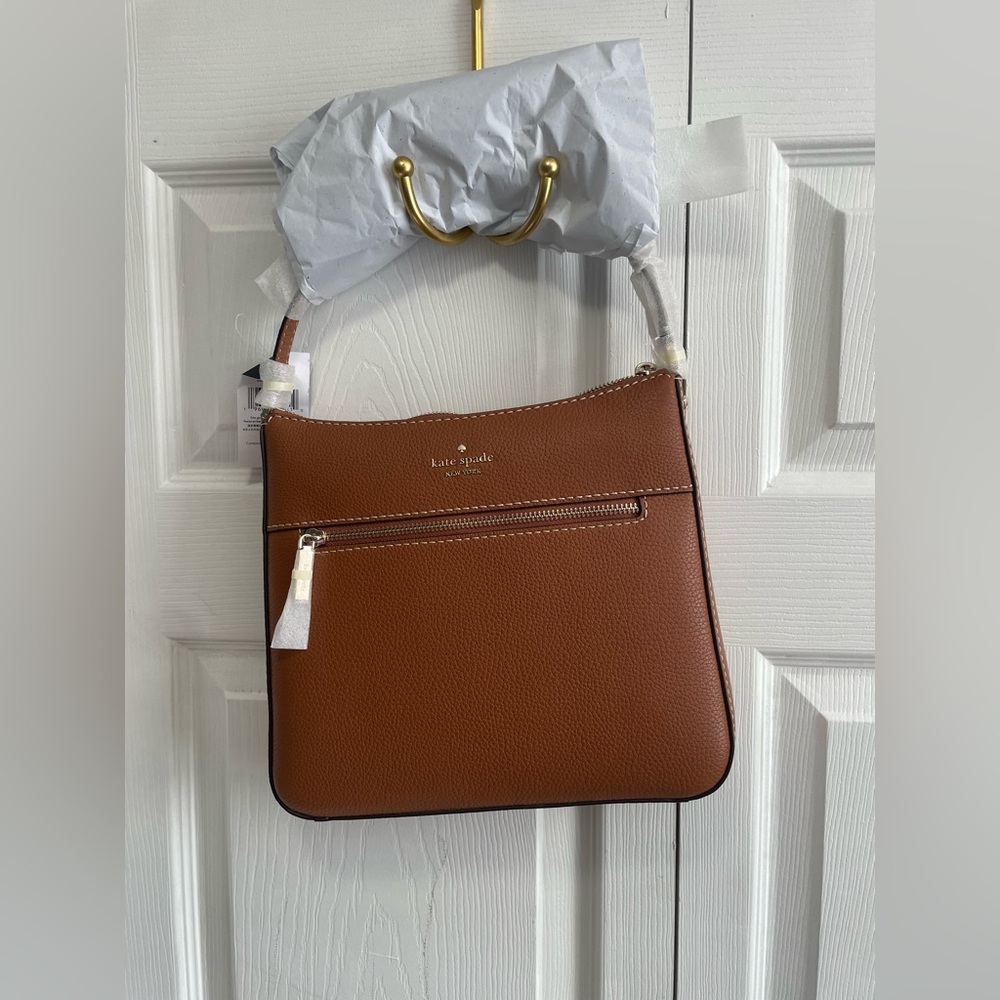 kate spade Brown Pebbled Leather Crossbody with Front Zip